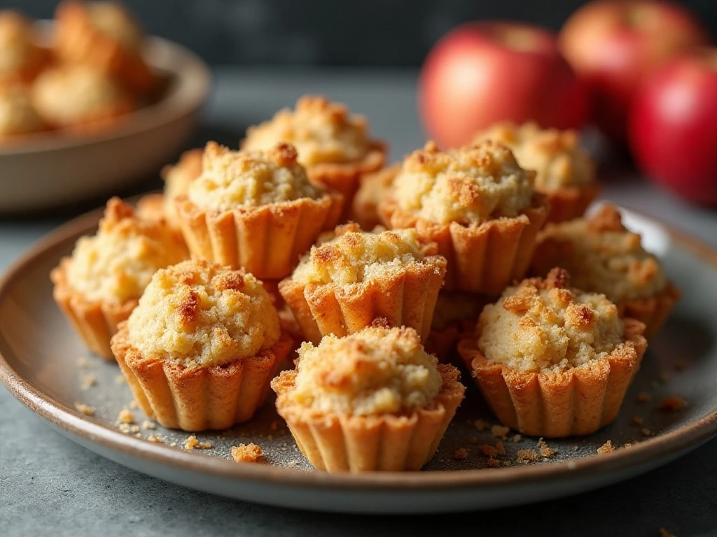 Crisp reheated apple crisp bites on a platter
