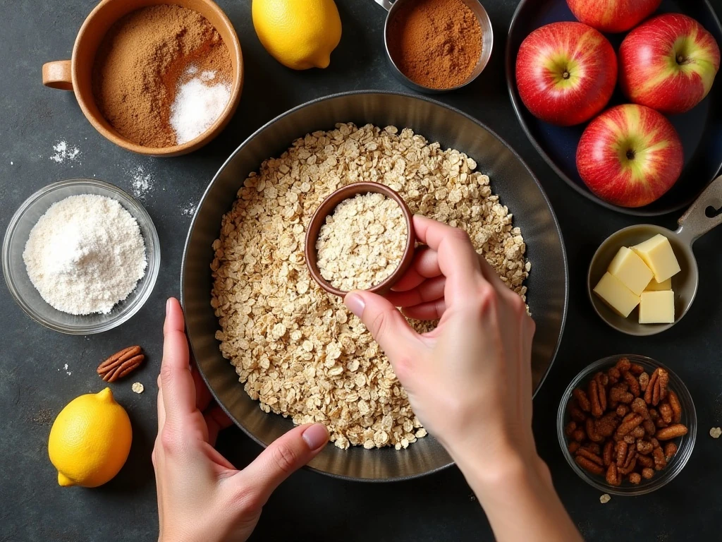 Ingredients for classic homemade apple crisp