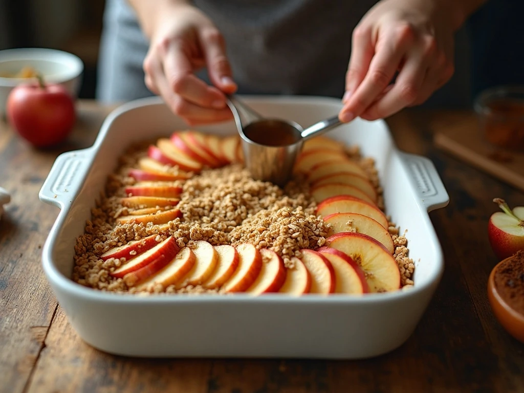 Evenly sliced apples arranged for baking apple crisp