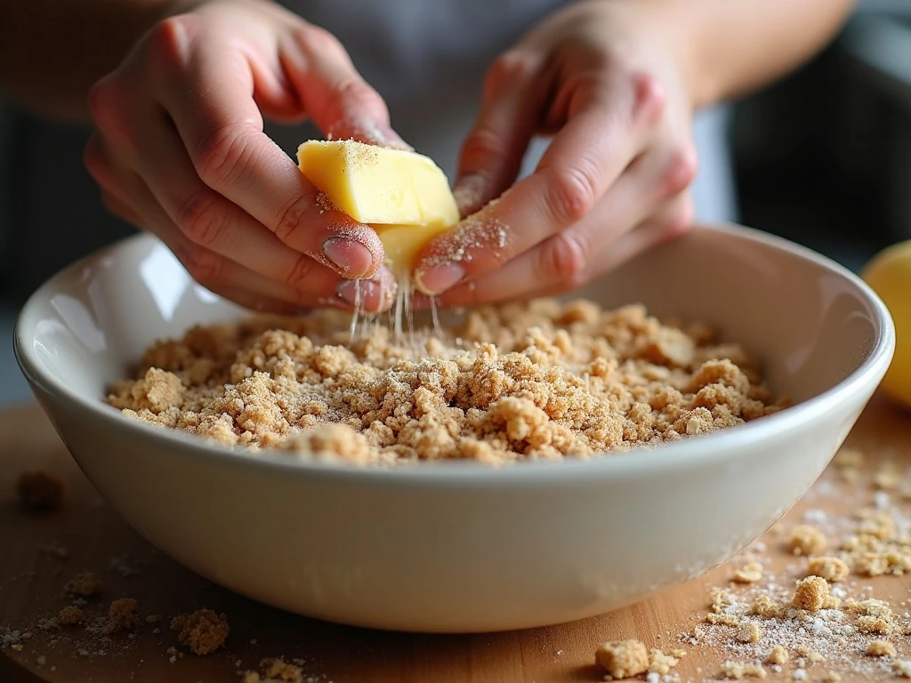 Making coarse oat crumble topping with cold butter