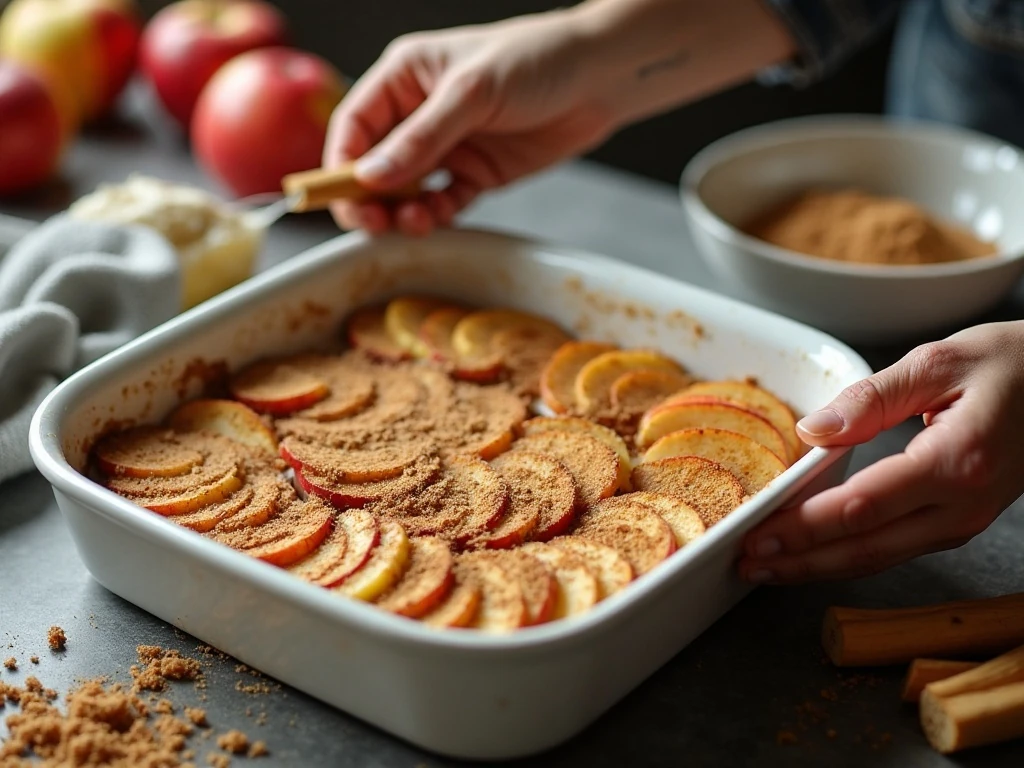 Seasoned apple slices prepared for an apple crumble