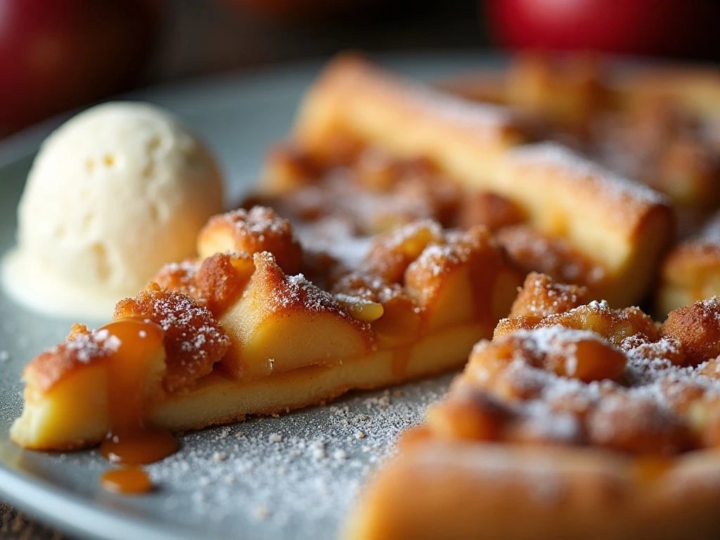 Warm glazed apple dessert pizza wedge ready to serve