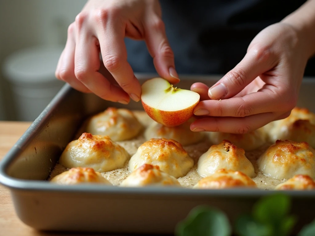 Wrapping apple wedges in crescent-roll dough for dumplings