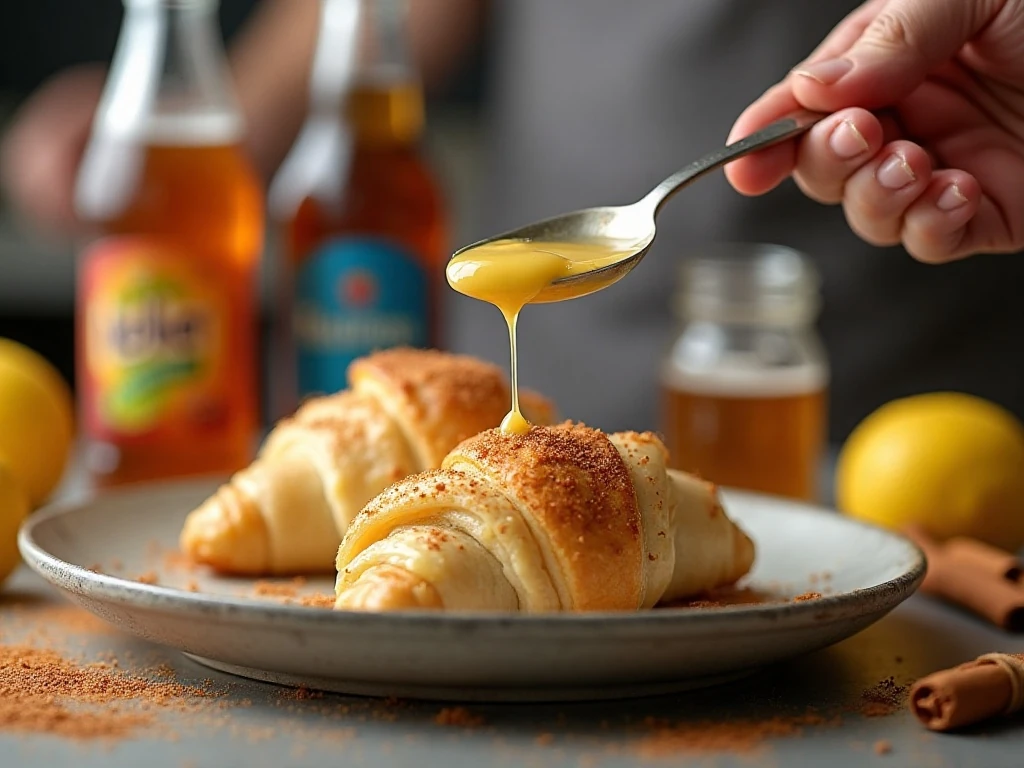Butter sauce and soda added around apple dumplings