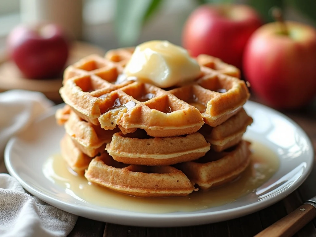 Stack of glazed apple fritter waffles ready for breakfast