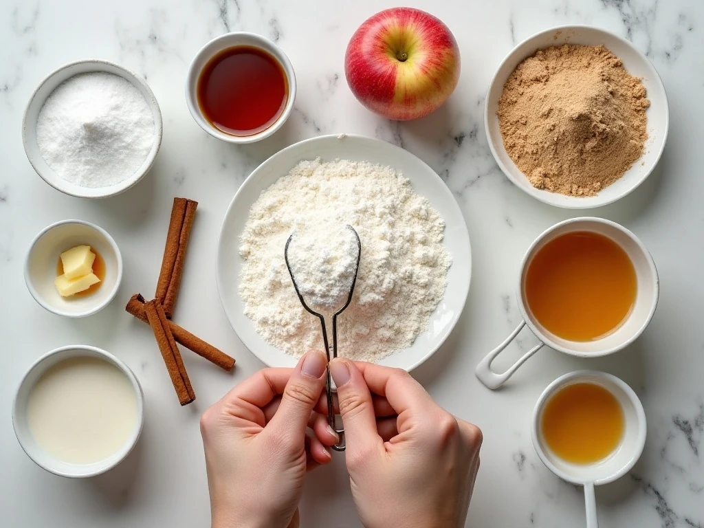 Ingredients for easy apple fritter waffles and vanilla glaze