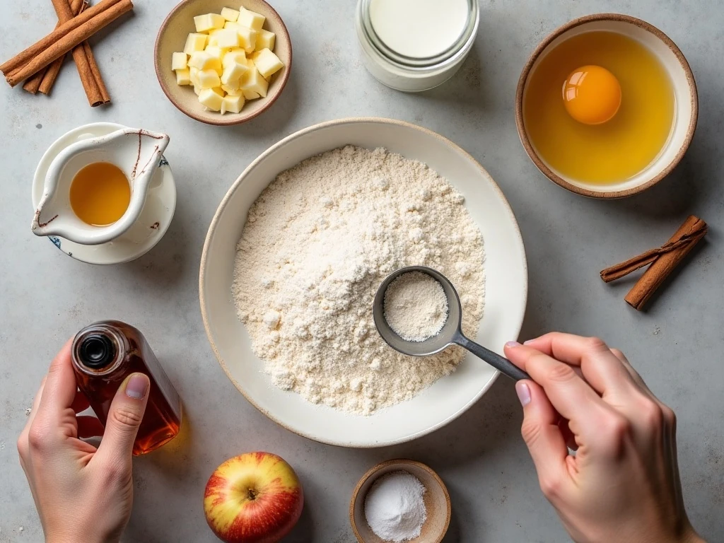 Ingredients for apple funnel cakes and homemade caramel sauce