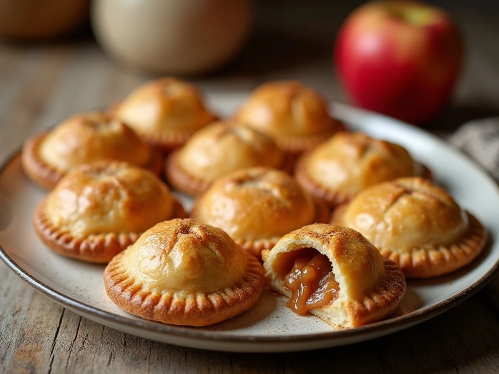 Golden homemade apple hand pies arranged on a serving platter