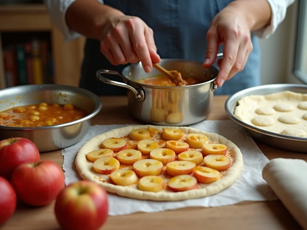 Preparing cinnamon apple filling and pie dough for hand pies