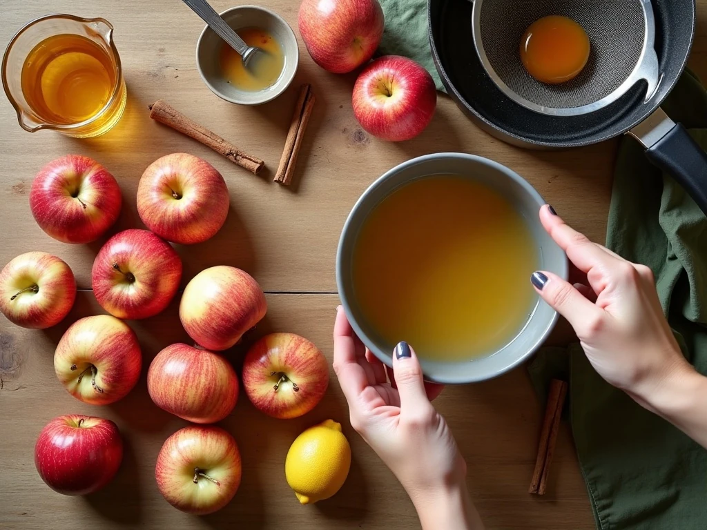 Ingredients and equipment for easy homemade apple juice
