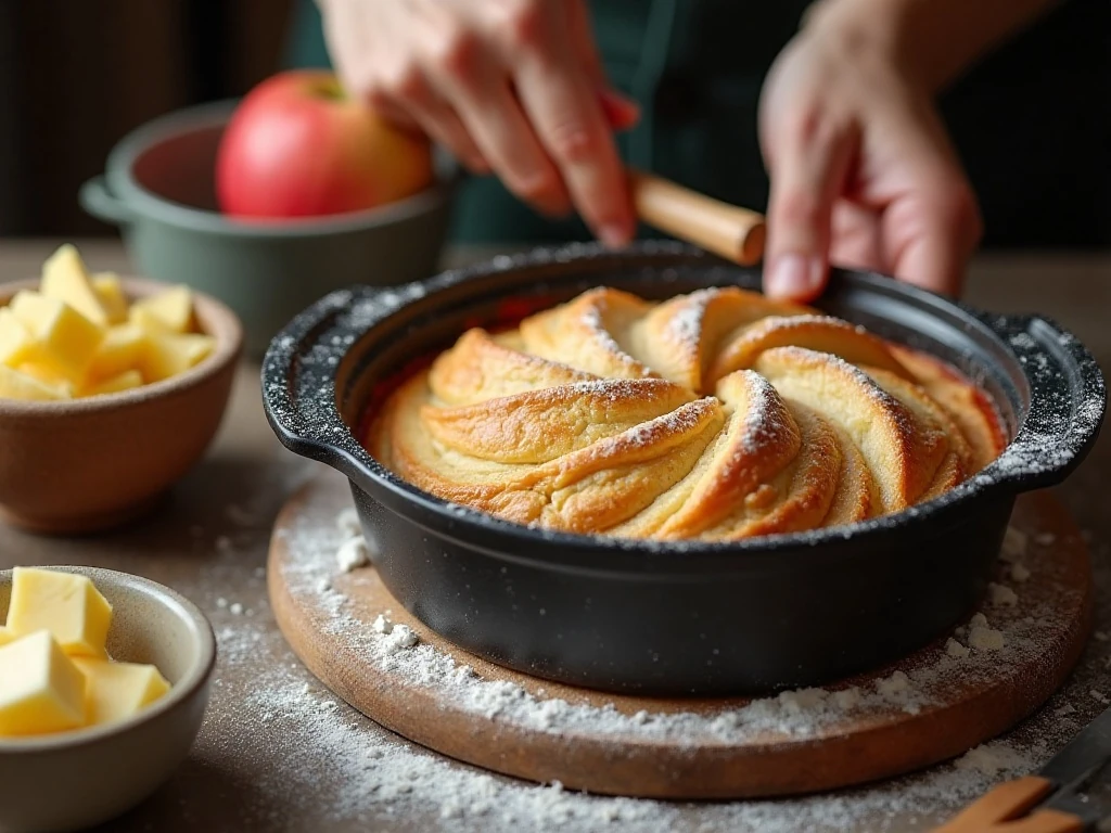 Preparing pastry and apples for old-fashioned apple pandowdy