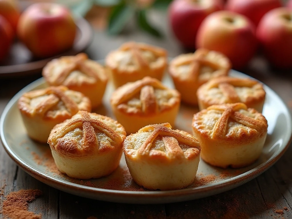 Golden apple pie bites arranged on a serving plate