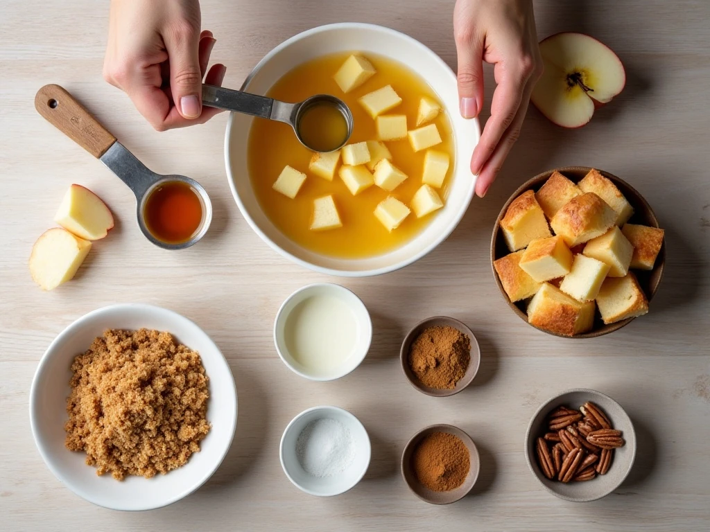 Ingredients for easy apple pie bread pudding