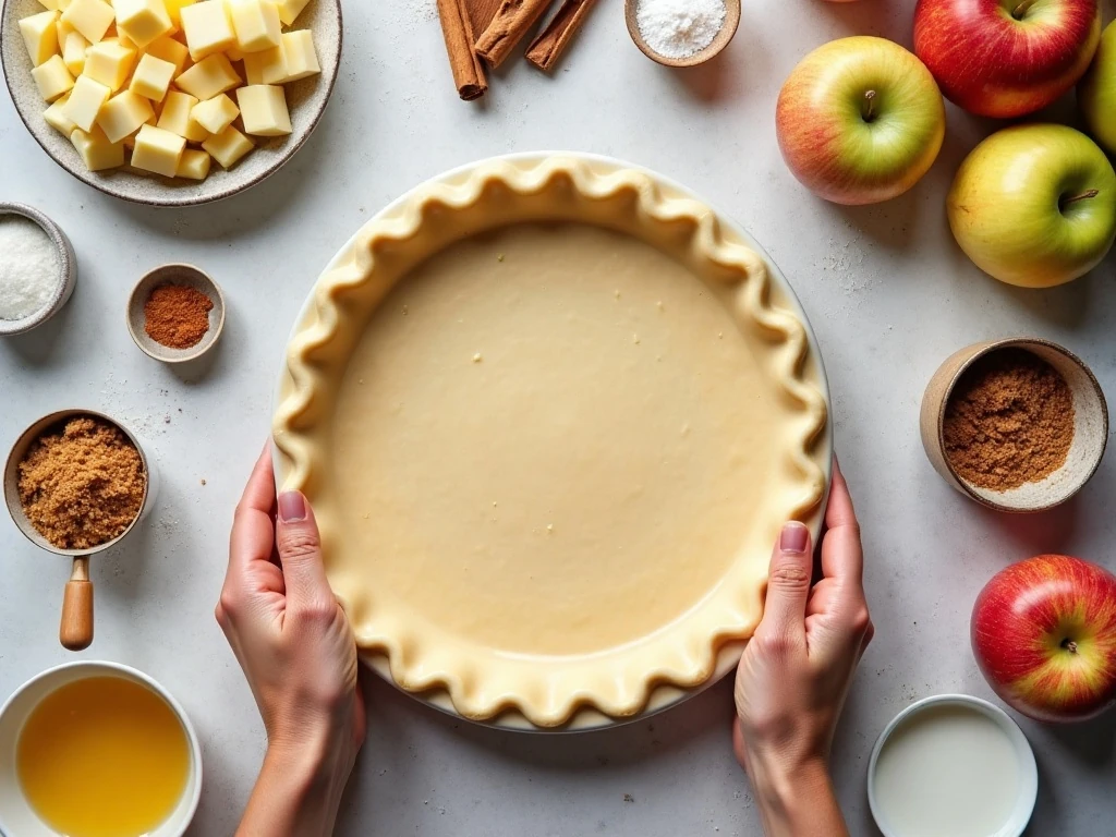 Ingredients for apple pie cookies arranged in a flat lay