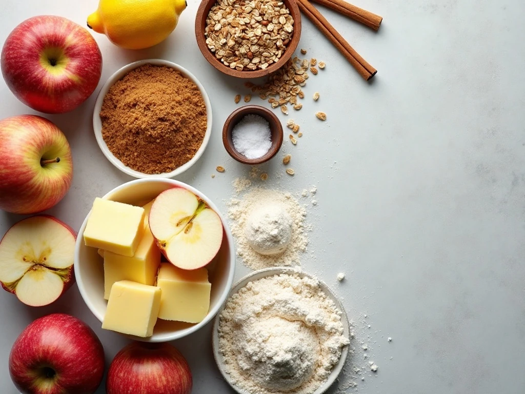 Ingredients for apple pie crumb topping and apple filling