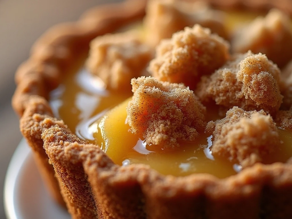 Close-up of crisp cinnamon crumb topping with apples and optional nuts