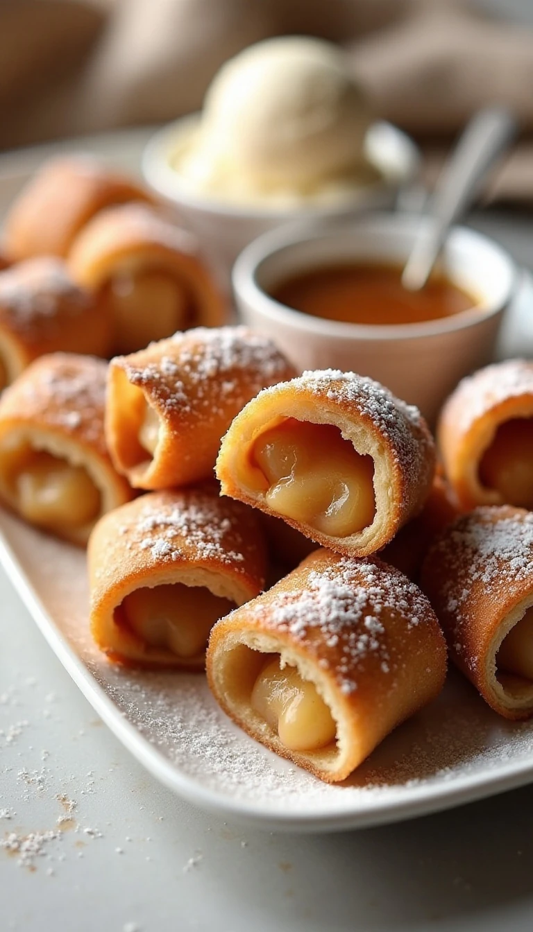Crispy Apple Pie Egg Rolls Recipe with Cinnamon Apples and Caramel