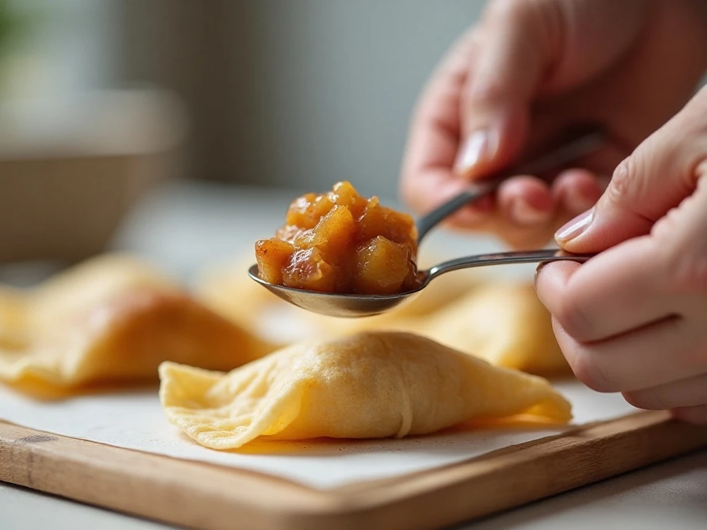 Wrapping cinnamon apple filling in an egg roll wrapper