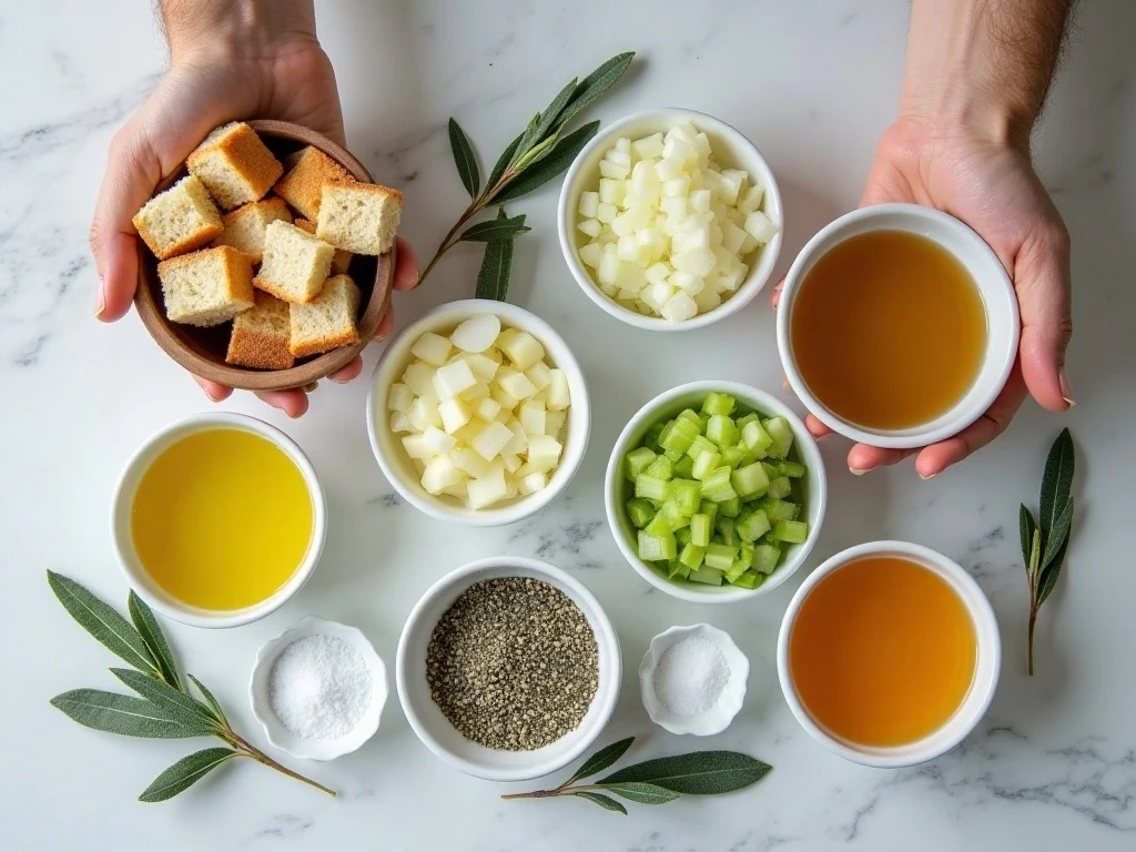 Ingredients for apple sage stuffing muffins laid out for cooking
