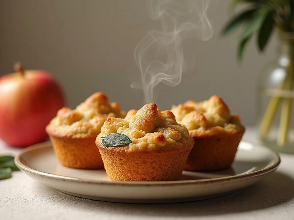 Reheated apple sage stuffing muffins ready to serve
