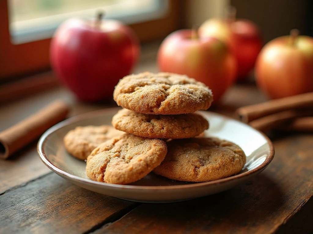 Stack of soft apple snickerdoodle cookies with cinnamon sugar