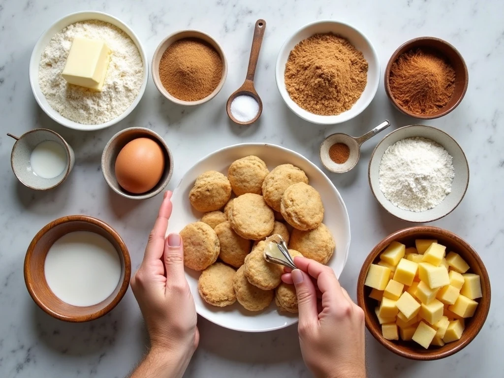 Ingredients for apple snickerdoodle cookies arranged on a counter