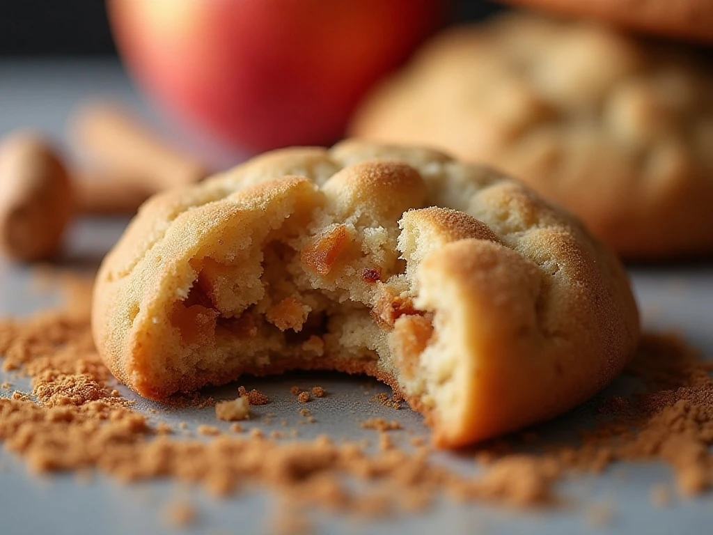Close-up of the soft apple-filled center of a snickerdoodle cookie