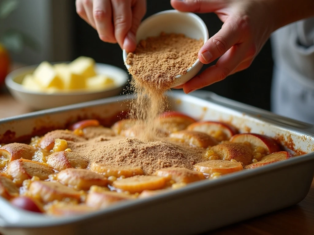 Layering spice cake mix over apple pie filling