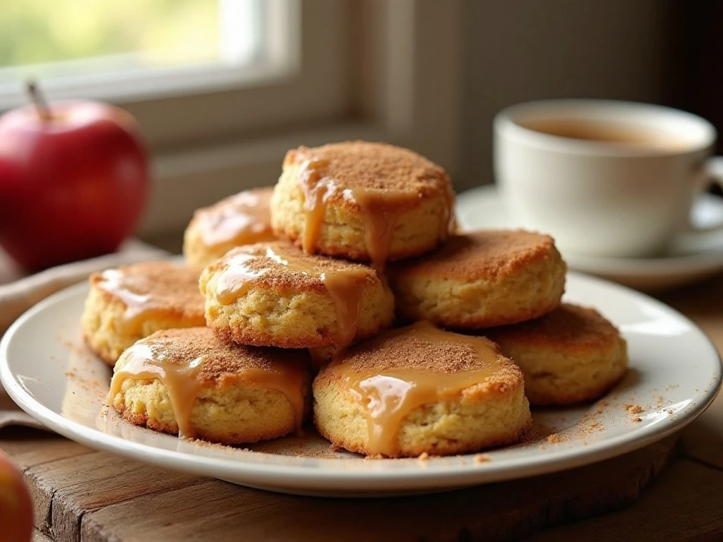 Golden apple spice scones with cinnamon glaze on a plate