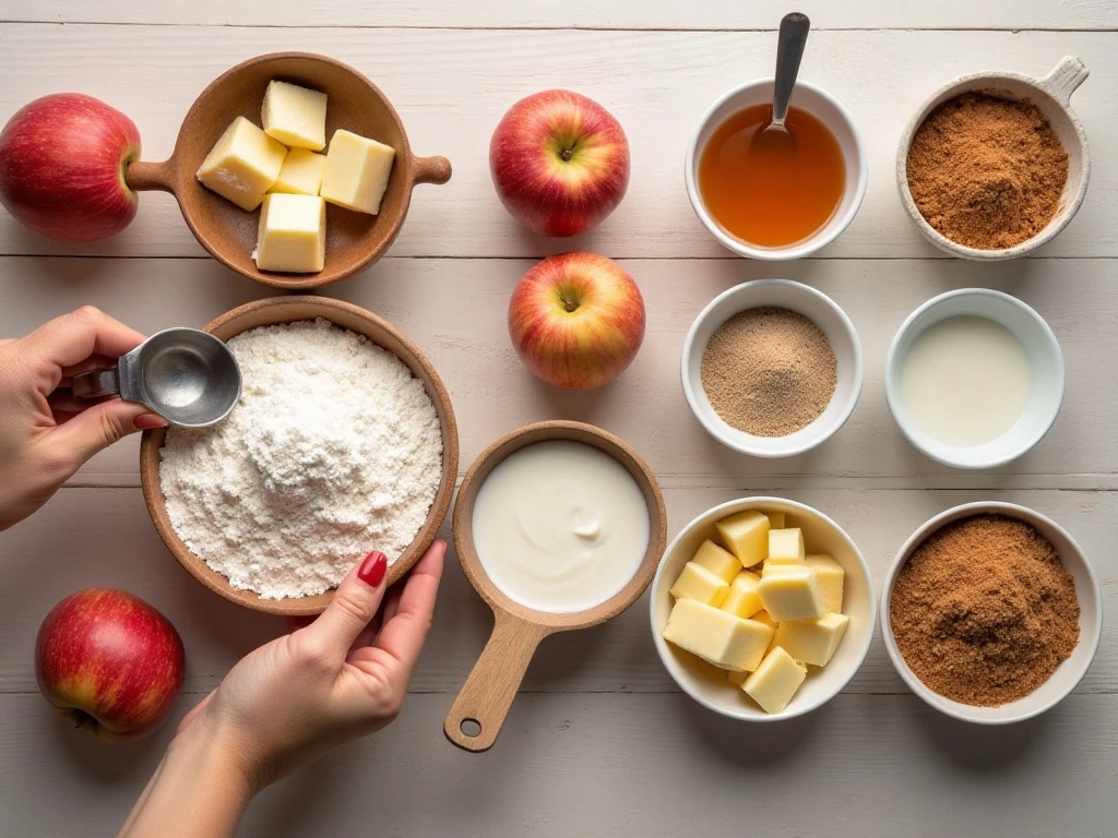 Ingredients for apple spice scones arranged for baking