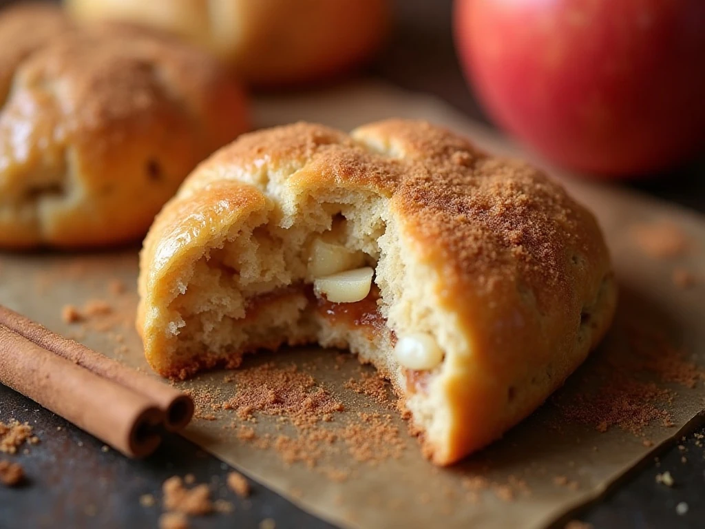 Close-up of tender apple spice scone crumb and cinnamon glaze