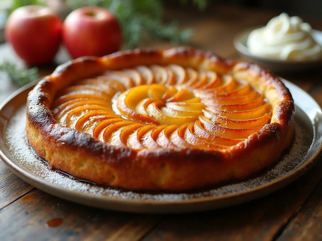 Warm apple tarte Tatin with caramelized apples and crisp puff pastry