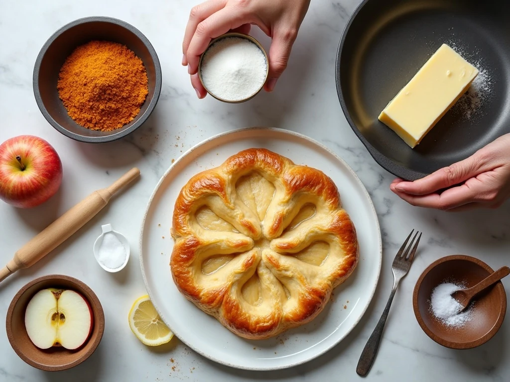 Ingredients for homemade apple tarte Tatin