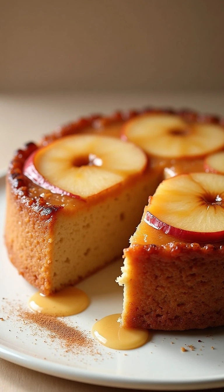 Apple Upside-Down Cake with a Golden Caramel Topping