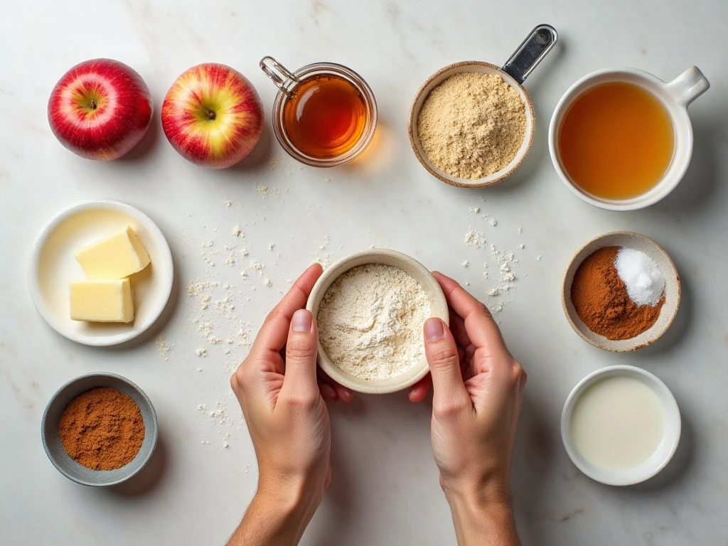 Ingredients for apple upside-down cake and caramel topping