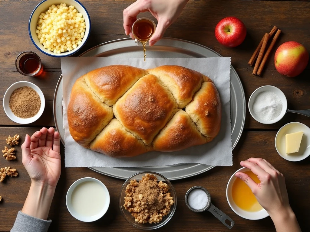Ingredients for apple walnut slow cooker bread pudding
