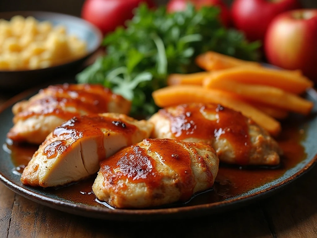 Apples and Ale Barbecue Chicken served with colorful sides