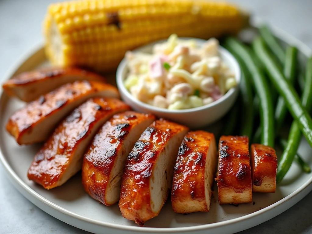 Apples and ale barbecue chicken served with summer sides