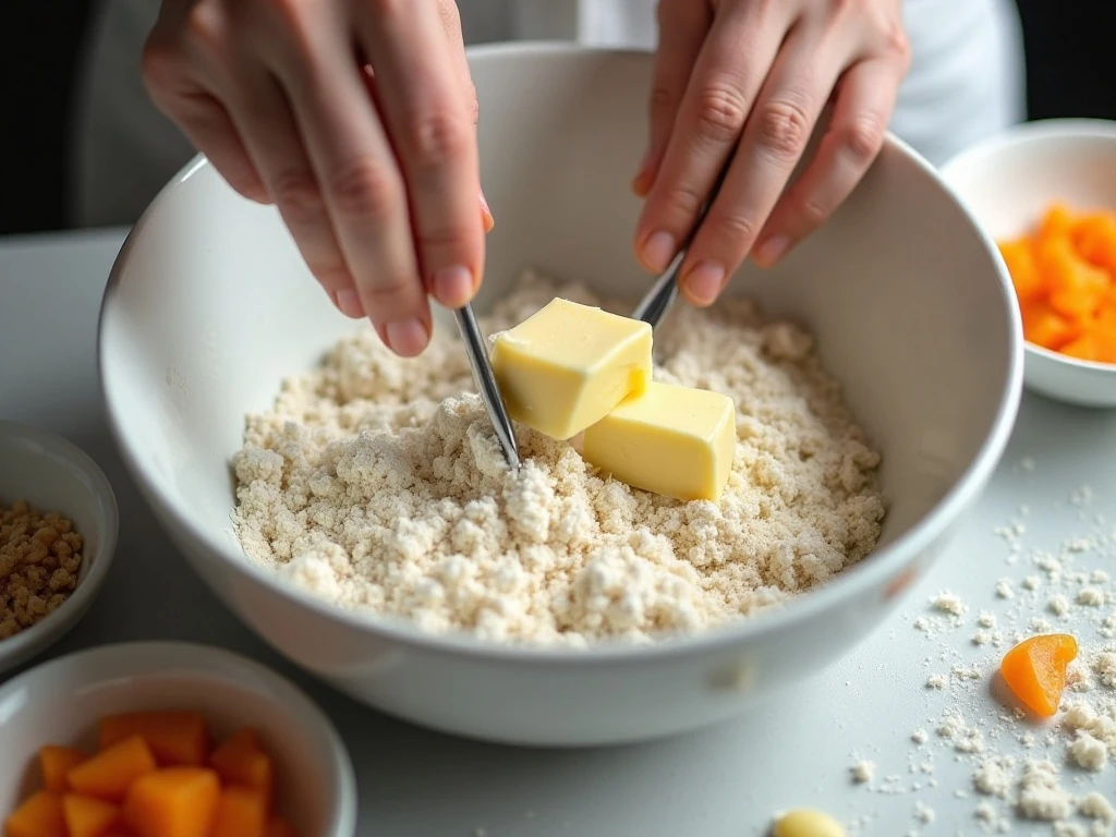 Rubbing cold butter into flour for tender scones