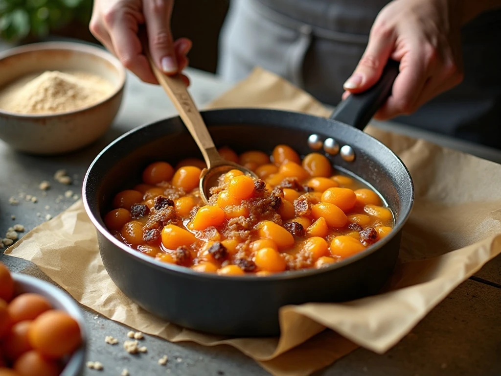 Softening apricots and raisins before mixing the cake batter