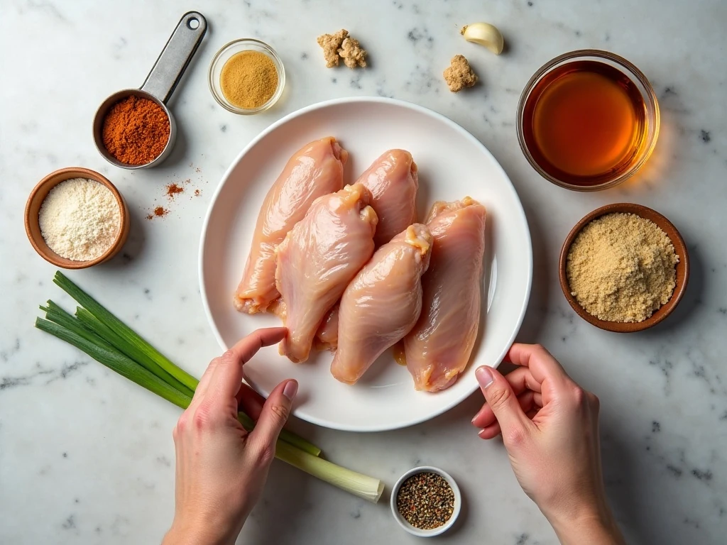 Ingredients for crispy Asian chicken wings and soy honey glaze