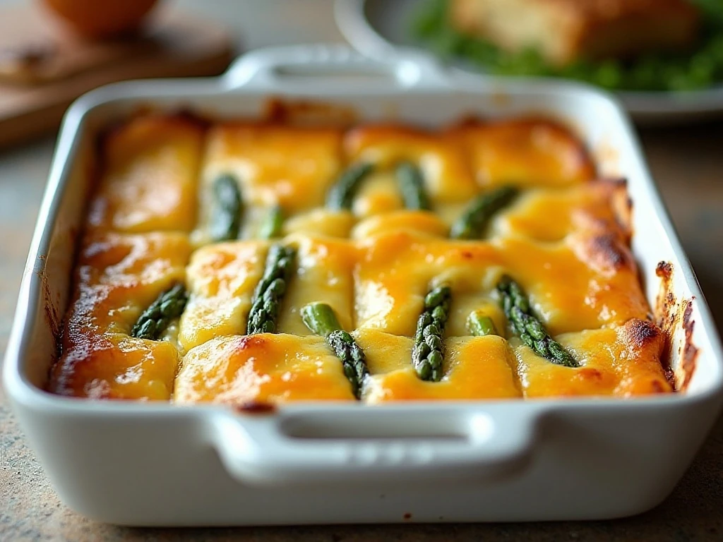 Golden asparagus and egg casserole served in squares