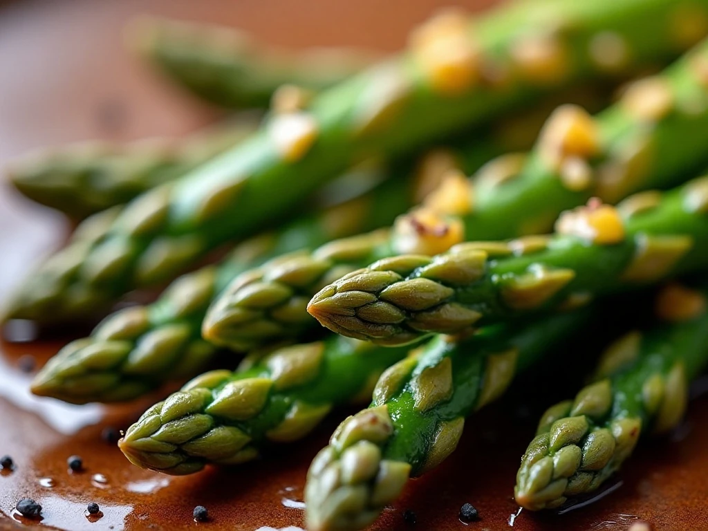 Close-up of crisp-tender asparagus with balsamic brown butter
