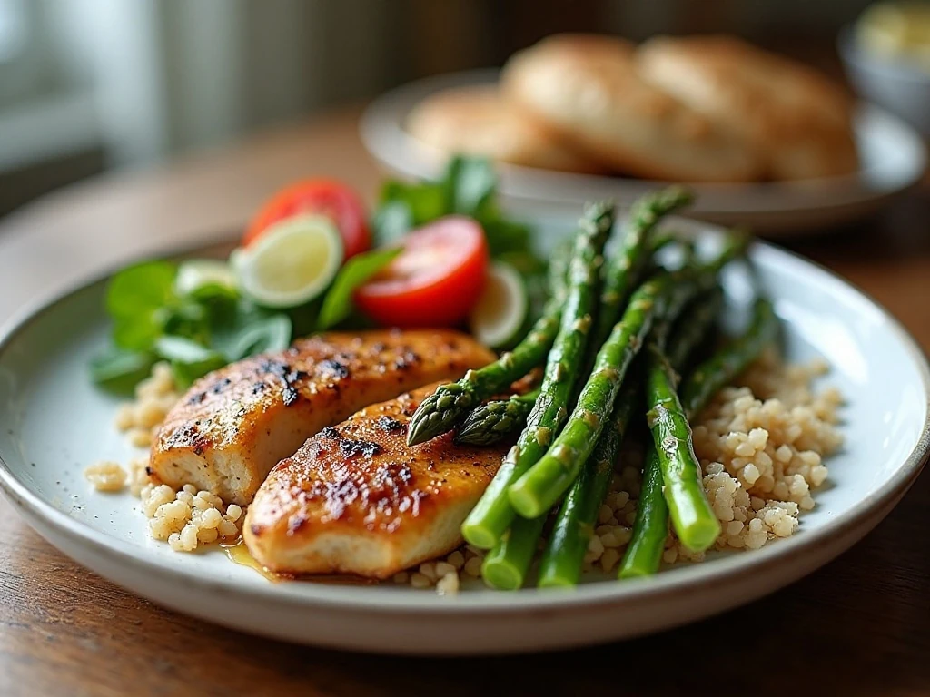 Asparagus side dish served with a complete dinner