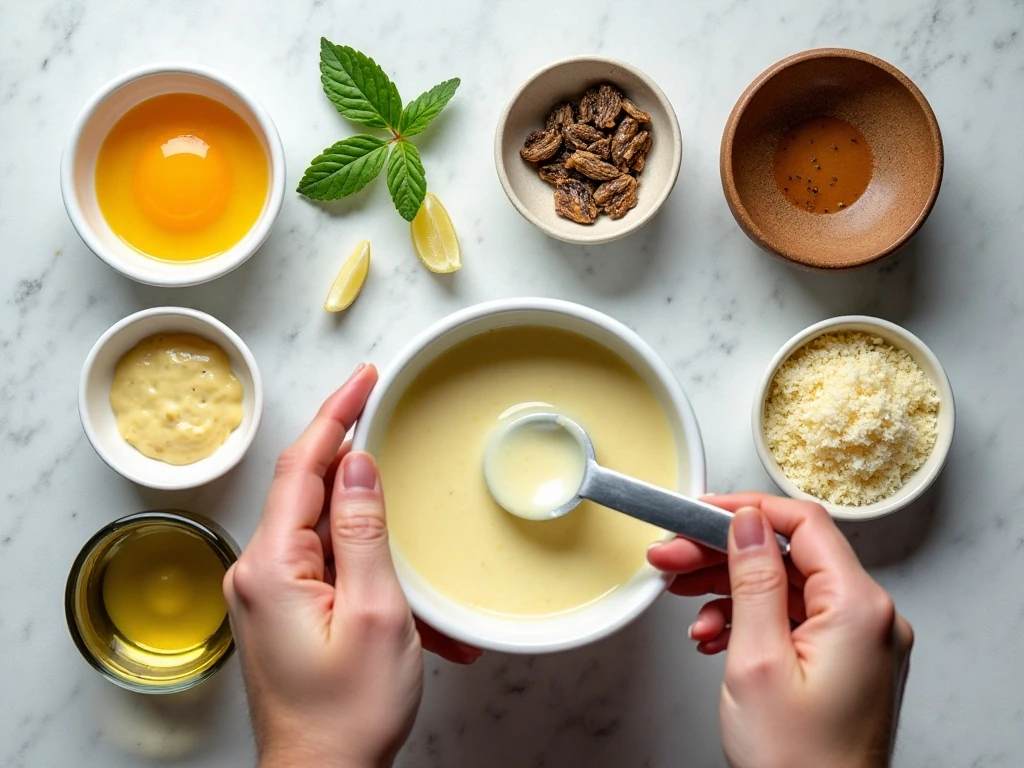 Ingredients for authentic Caesar dressing