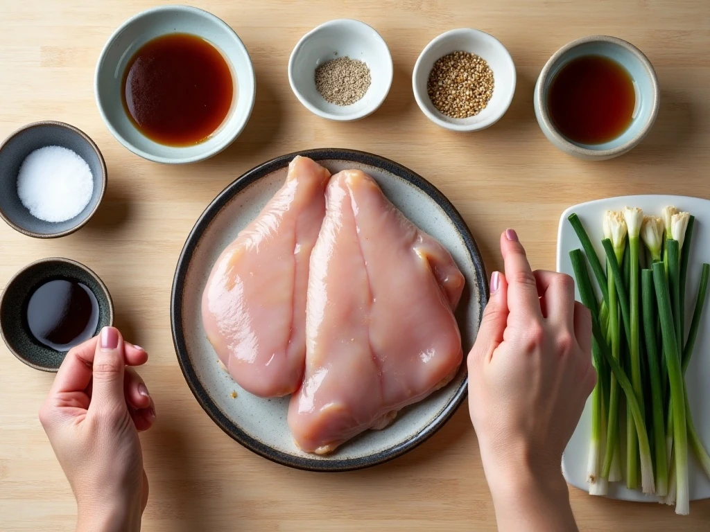 Ingredients for traditional chicken teriyaki sauce and chicken