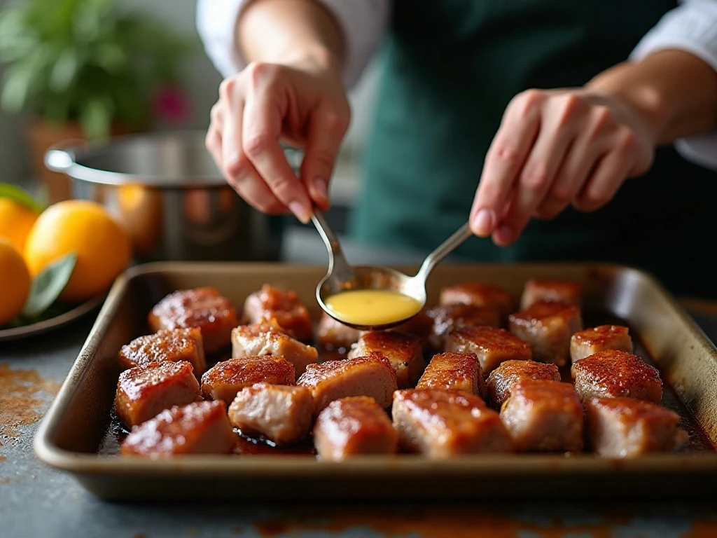 Pork carnitas prepared for crisping with rendered fat