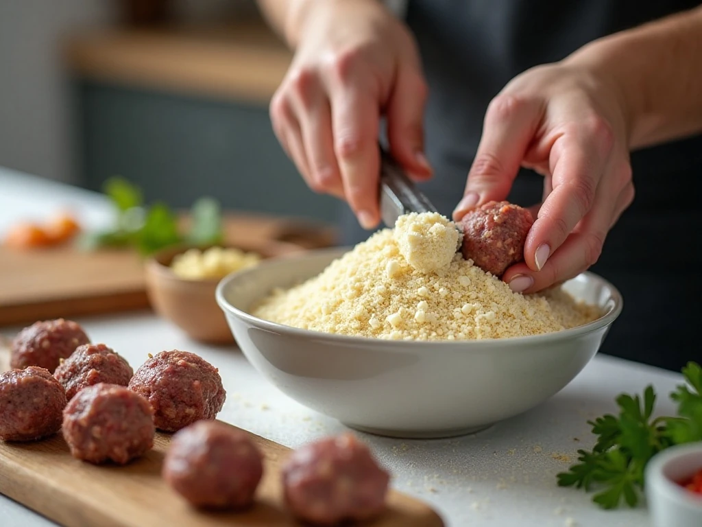 Milk-soaked breadcrumbs and gently mixed meatball mixture