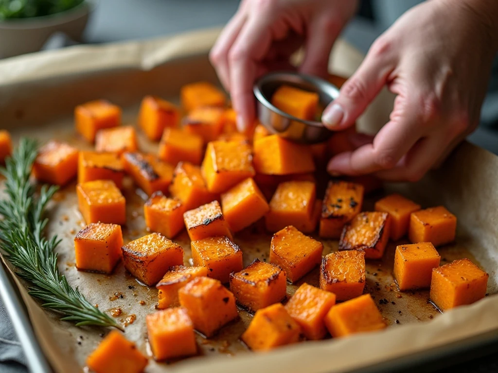 Roasted squash and sweet potato prepared for harvest soup