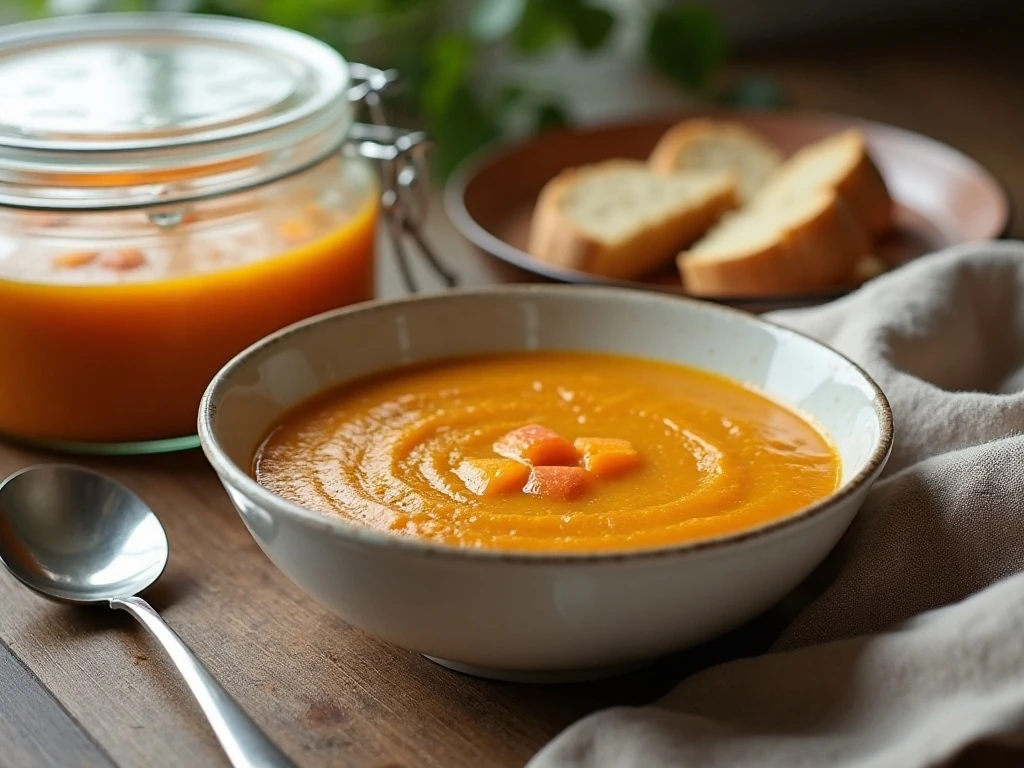 Stored and reheated cozy autumn harvest soup